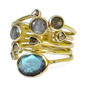 AHM Blue and Gold Stacked Gemstone Ring Size 6.5